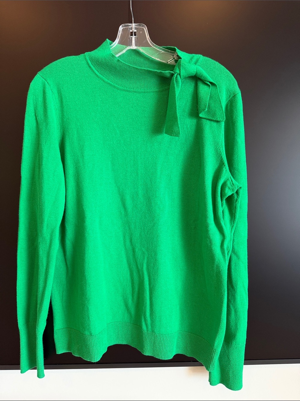 CeCe Bright Green Crewneck Sweater with Shoulder Tie